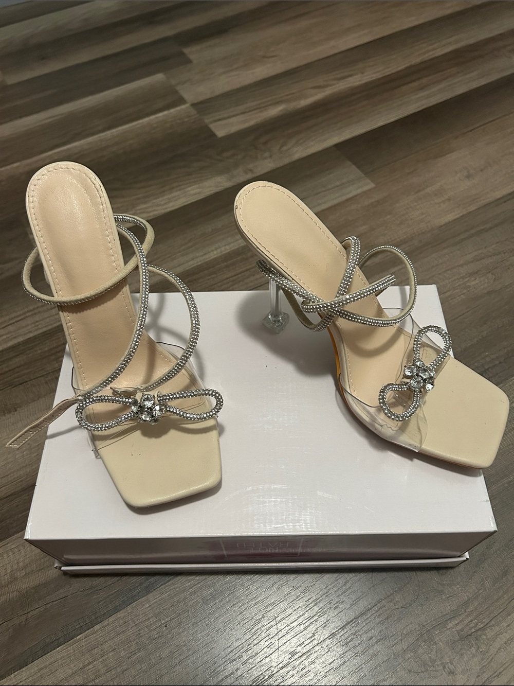 Women's Ivory Strappy Crystal Bow Heeled Sandals